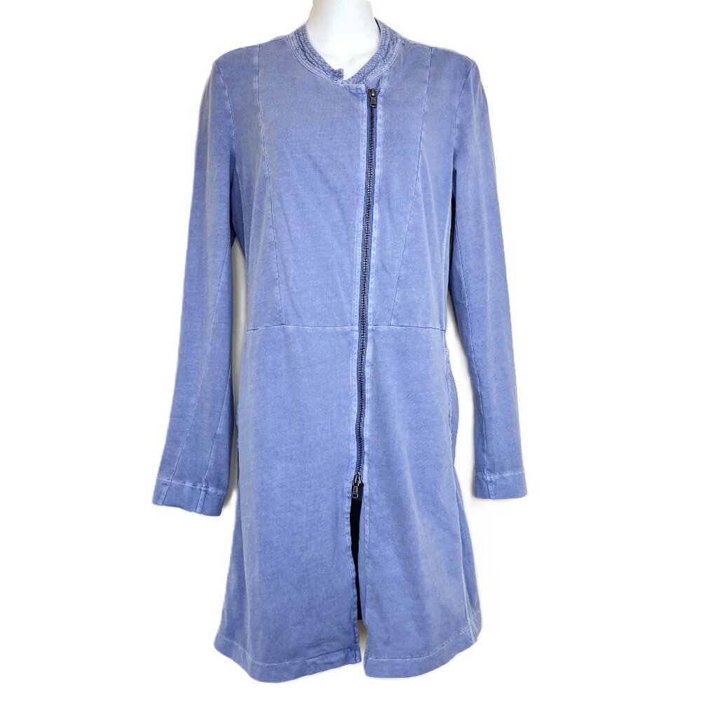 Sandwich Longline Asymmetric Jacket Lightweight Jersey Knit Periwinkle Blue
